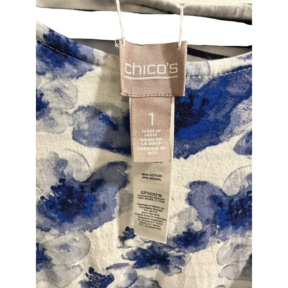 👗 2/$30 👗 Chicos Reversible Sleeveless Tank Top Size M Blue Floral & Striped C - Picture 6 of 9